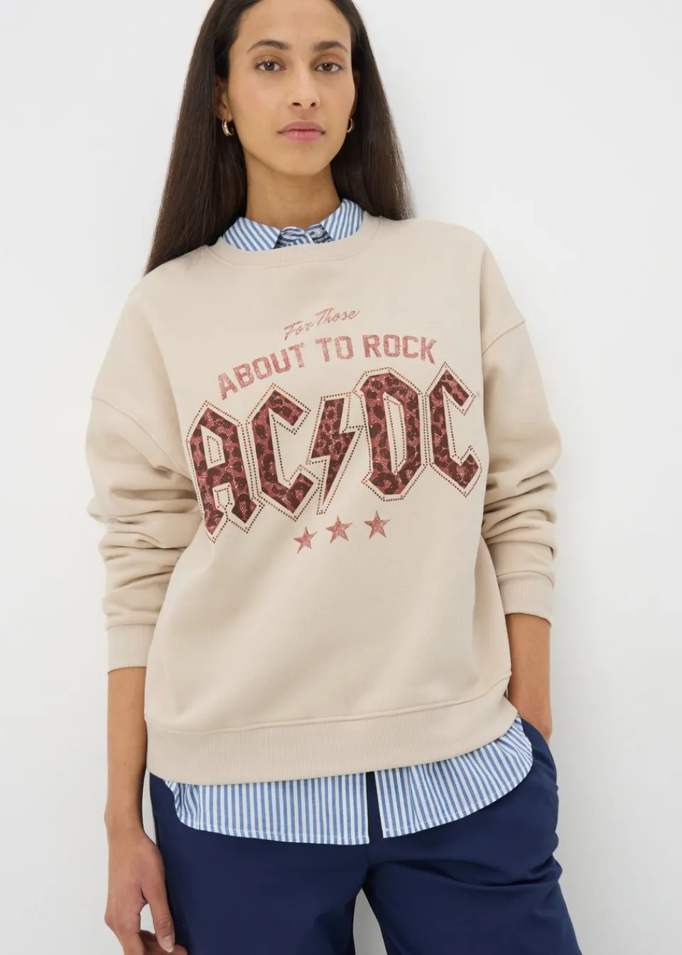 Tops>Papaya ACDC Cream About To Rock Sweatshirt