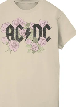 T-Shirts>AC/DC ACDC Flowers Logo Sand Boyfriend Fit Music Graphic T-Shirt