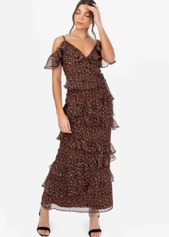 Skirts>Anaya with Love Brown Animal Print Maxi Skirt