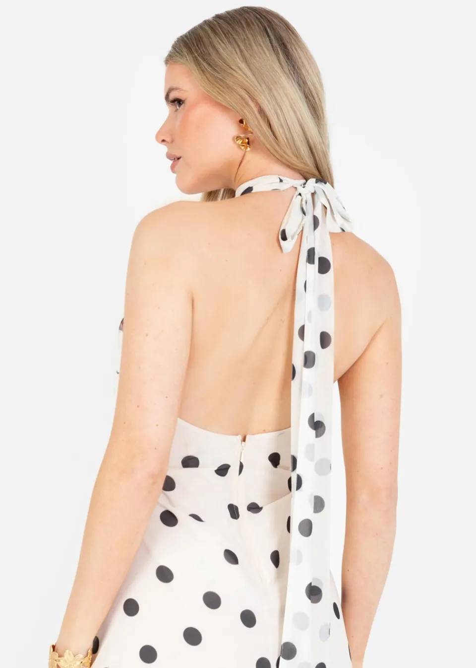 Dresses>Anaya with Love Cream Polka Dot Halter Neck Maxi Dress