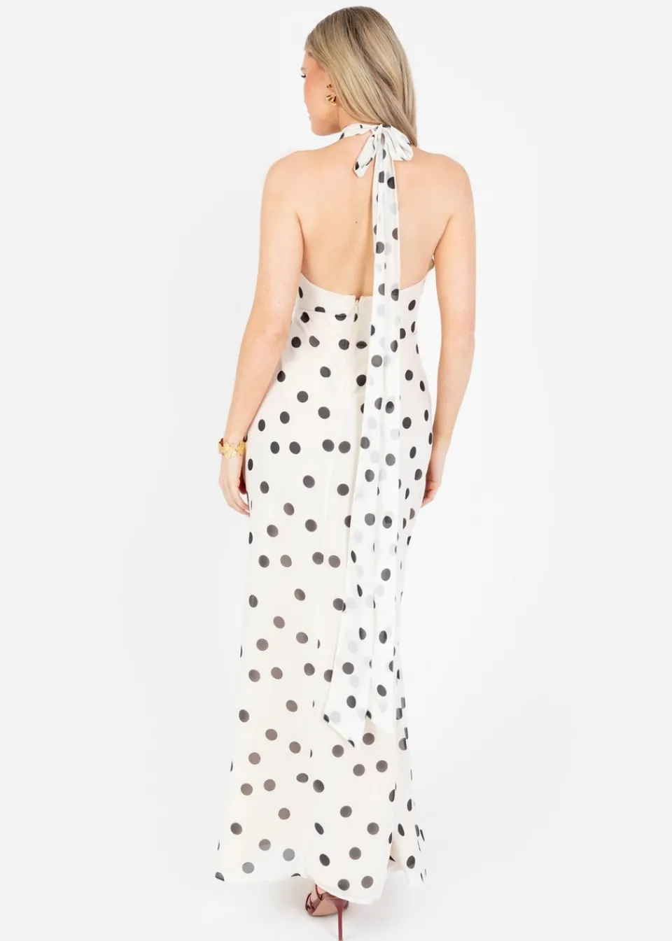 Dresses>Anaya with Love Cream Polka Dot Halter Neck Maxi Dress