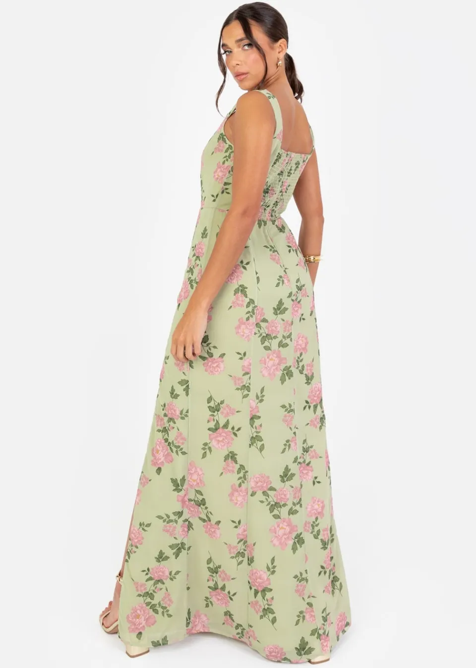 Dresses>Anaya with Love Green Floral Print Strappy Maxi Dress