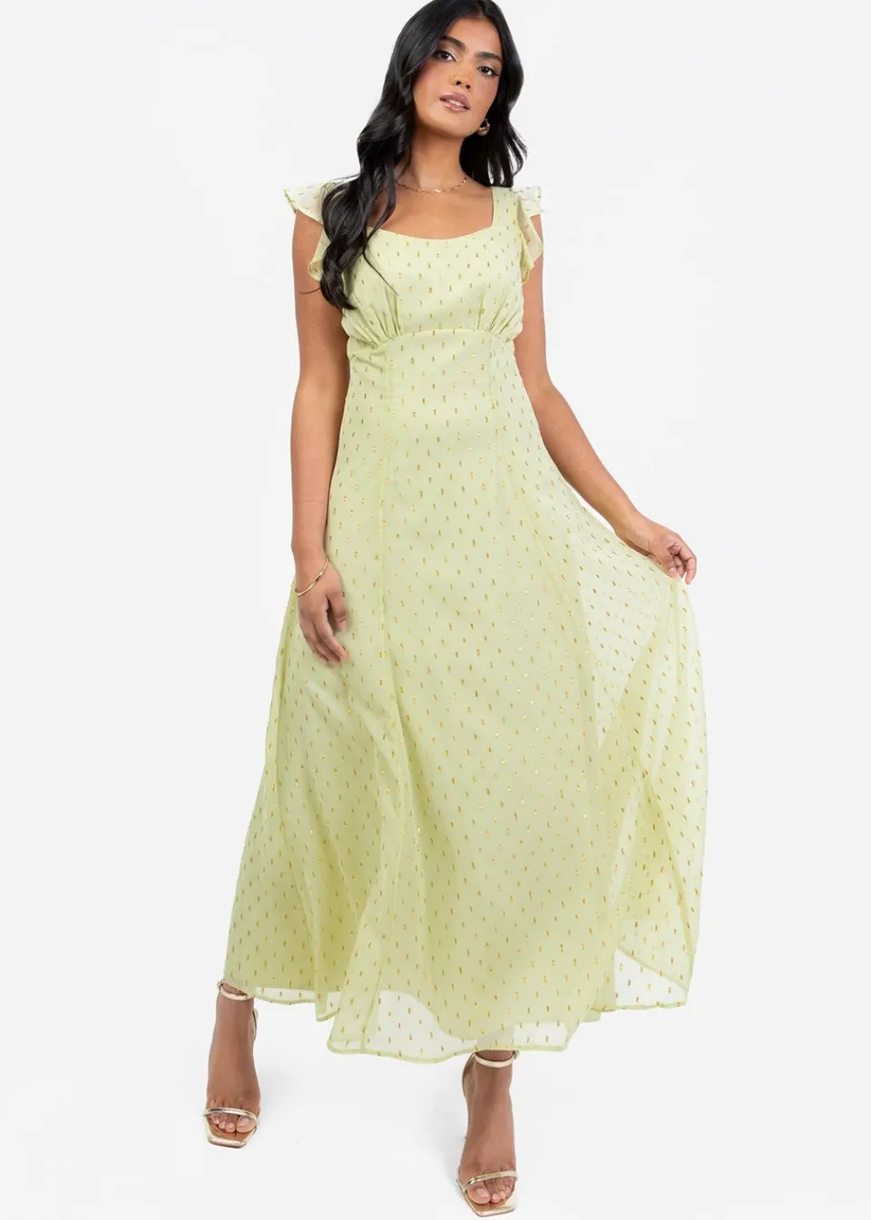Dresses>Anaya with Love Spring Green Flutter Sleeve Midi Dress