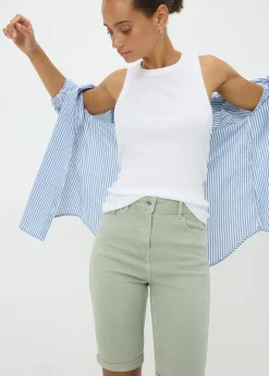 Shorts>Papaya Denim April Green Denim Knee Shorts