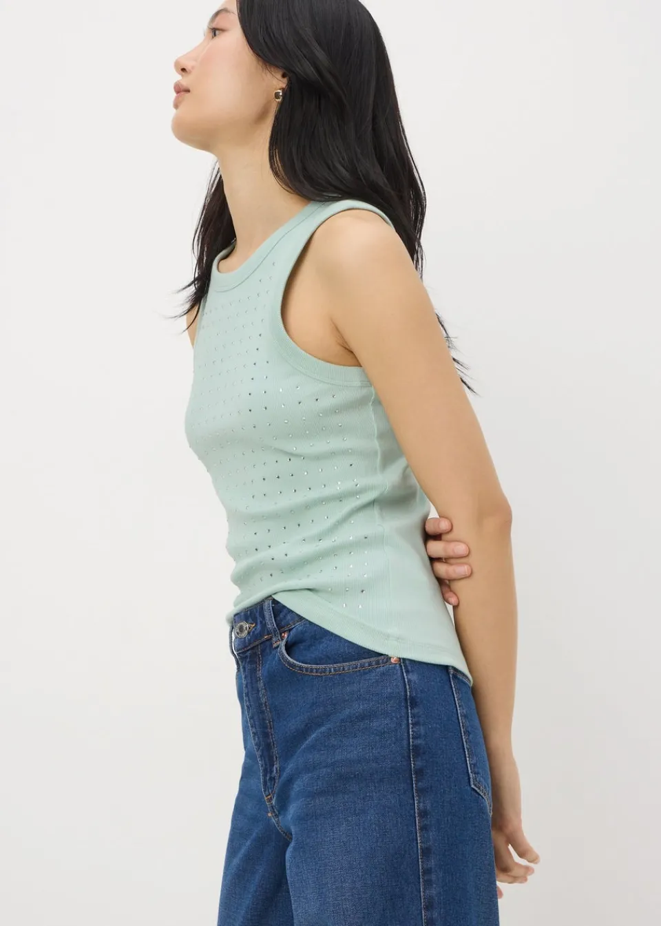 Tops>Papaya Diamante Vest Top Aqua