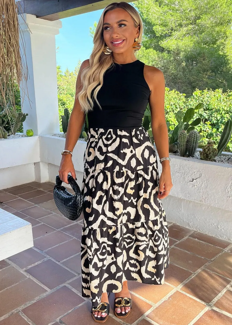 Dresses>AX Paris Black Abstract Print 2 In 1 Smock Midi Dress BlackPrint
