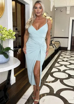 Dresses>AX Paris Grey Duck Egg Strappy Wrap Top Knot Skirt Midi Dress DuckEgg