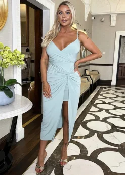 Dresses>AX Paris Grey Duck Egg Strappy Wrap Top Knot Skirt Midi Dress DuckEgg