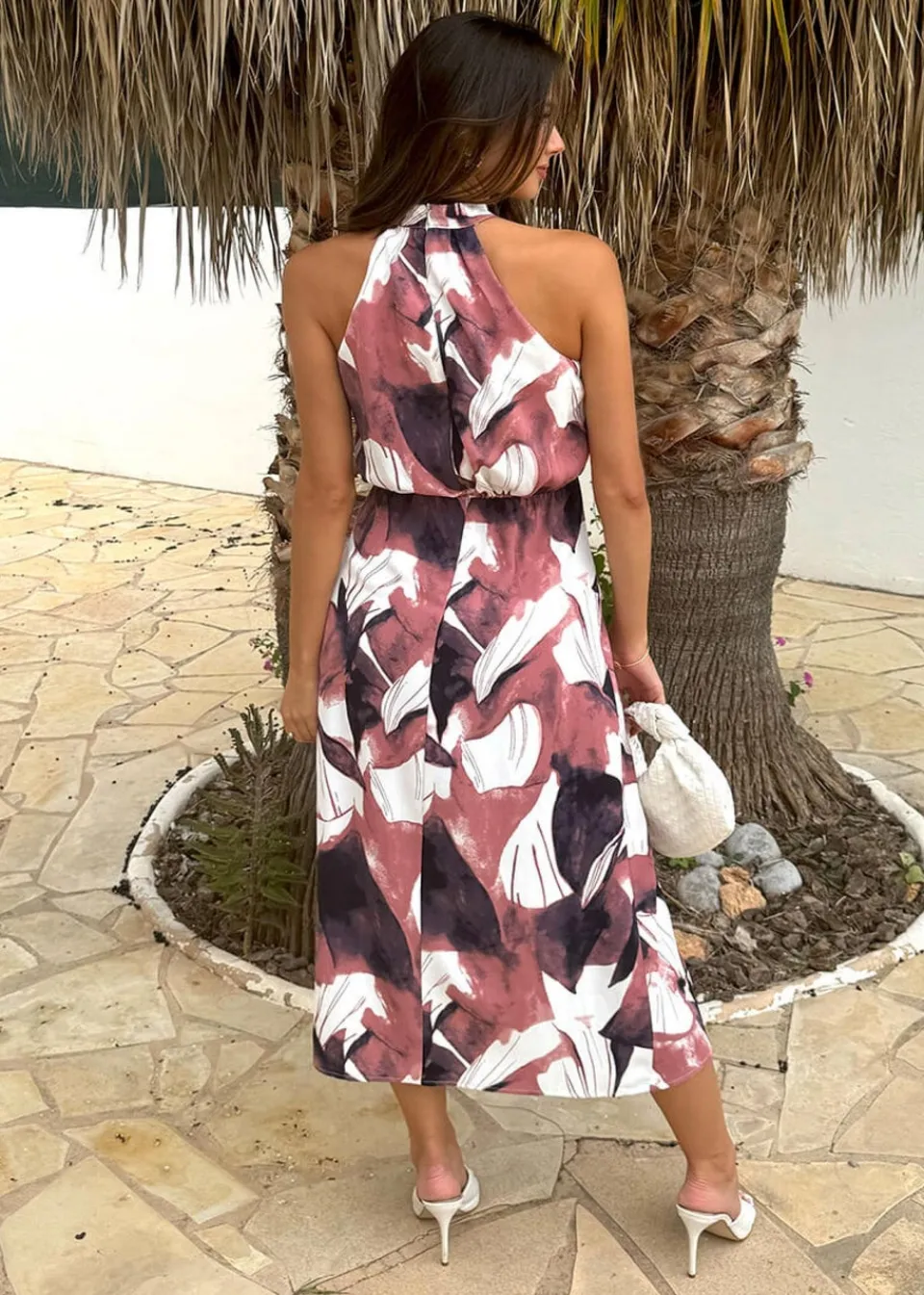 Dresses>AX Paris Multi Floral Print Halter Neck High Low Hem Midi Dress