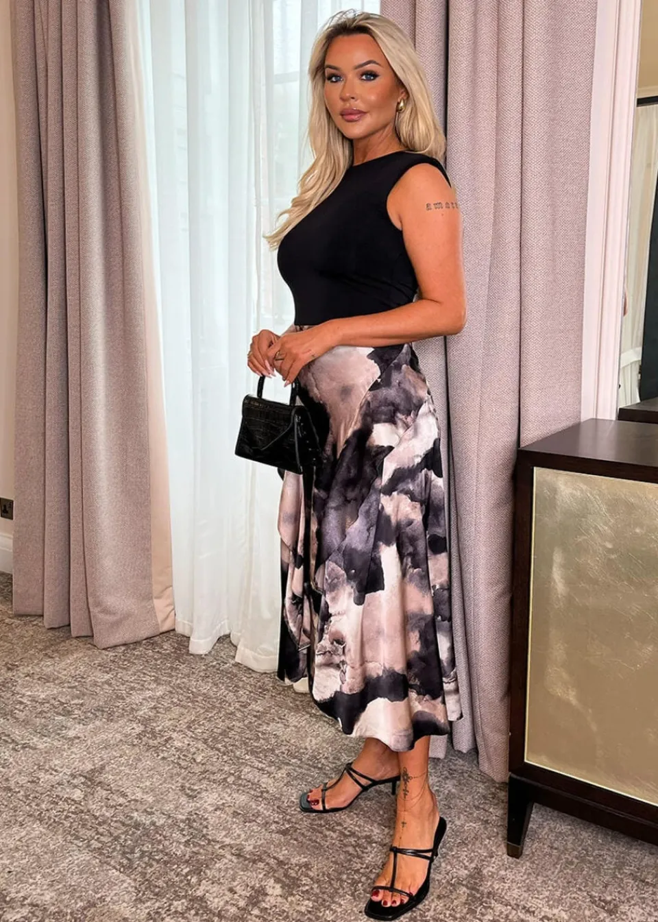 Dresses>AX Paris Multi Marble Print 2 In 1 Double Frill Split Midi Dress MultiPrint