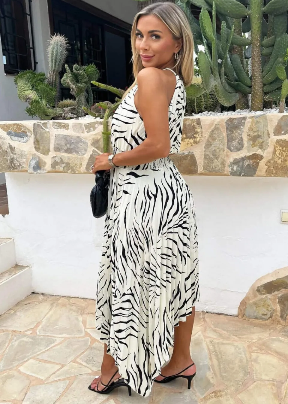 Dresses>AX Paris Multi Zebra Print Zig Zag Hem Pleated Midi Dress