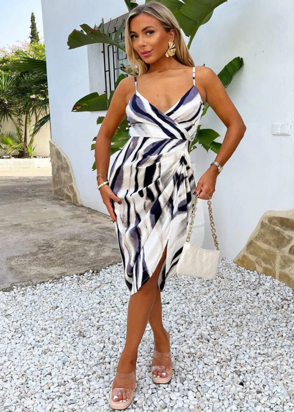 Dresses>AX Paris Navy Stripe Print Strappy Wrap Top Midi Dress