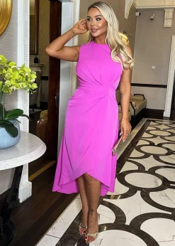 Dresses>AX Paris Gathered Midi Dress With Shoulder Pads Pink