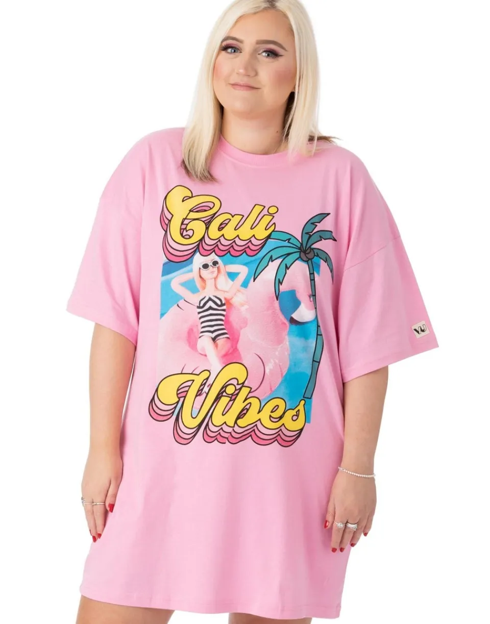 Dresses>Barbie Pink "Cali Vibes" Skater Short Sleeve T-Shirt Dress