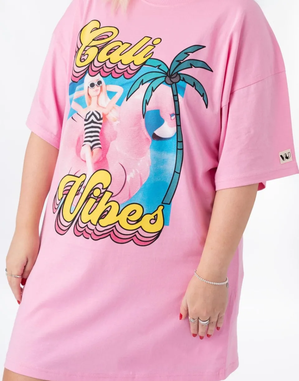 Dresses>Barbie Pink "Cali Vibes" Skater Short Sleeve T-Shirt Dress