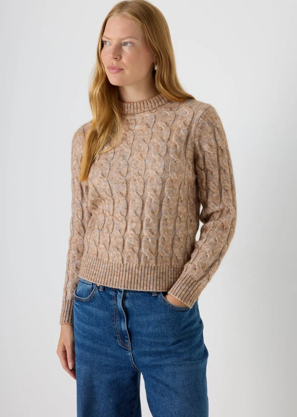 Tops>Papaya Beige Cable Knit Jumper