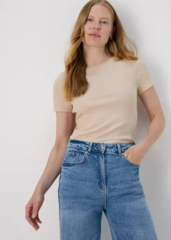 T-Shirts>Papaya Beige Fitted T-Shirt