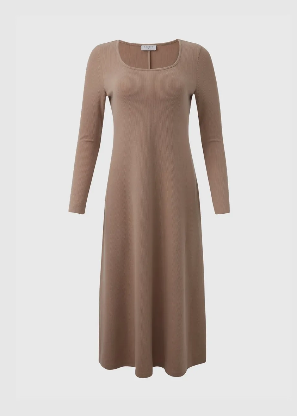 Dresses>Papaya Beige Ribbed Scoop Neck Midi Dress