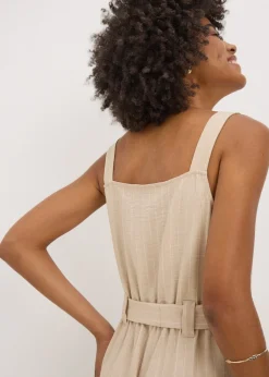Jumpsuits & Playsuits>Papaya Beige Stripe Button Front Jumpsuit