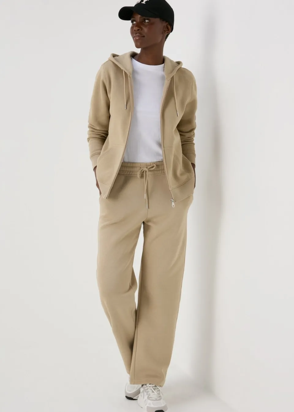 Tops> Beige Zip Up Hoodie