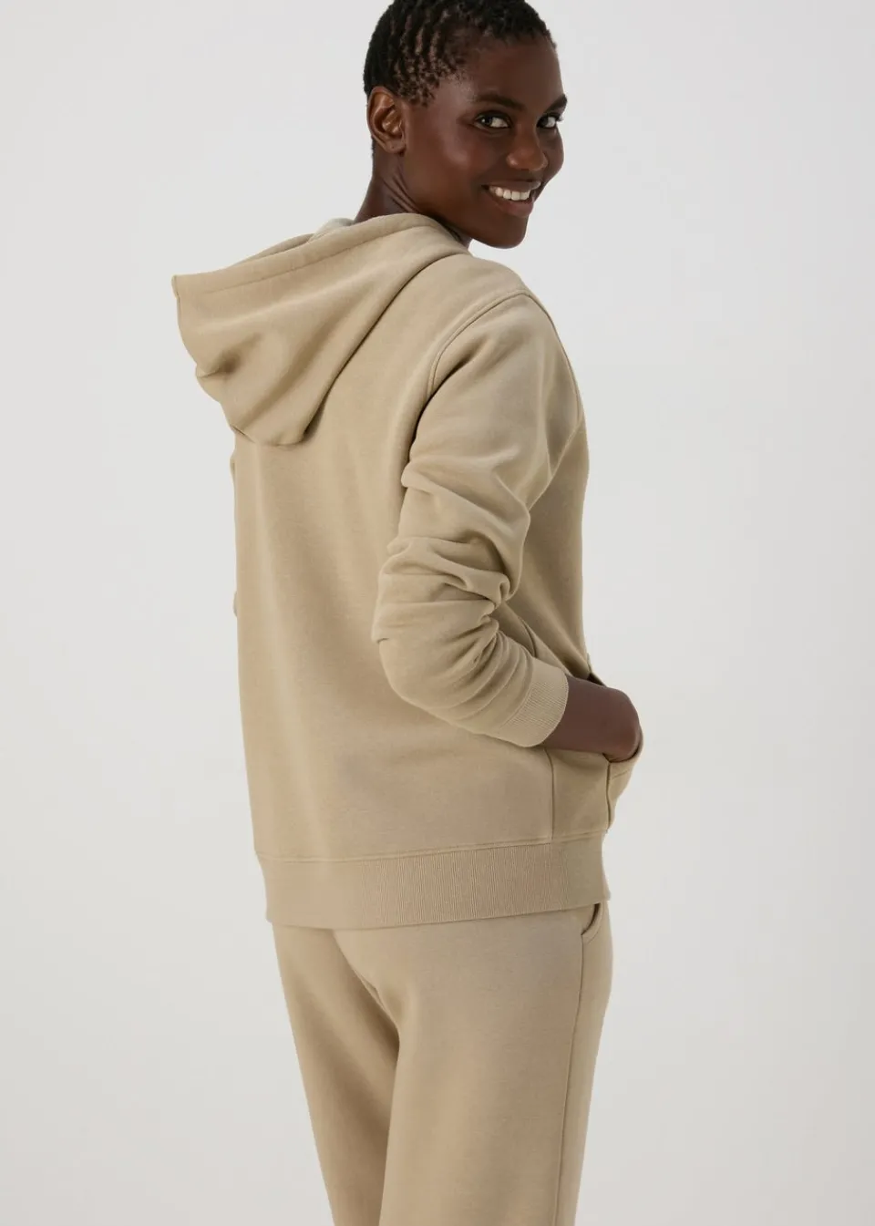 Tops> Beige Zip Up Hoodie
