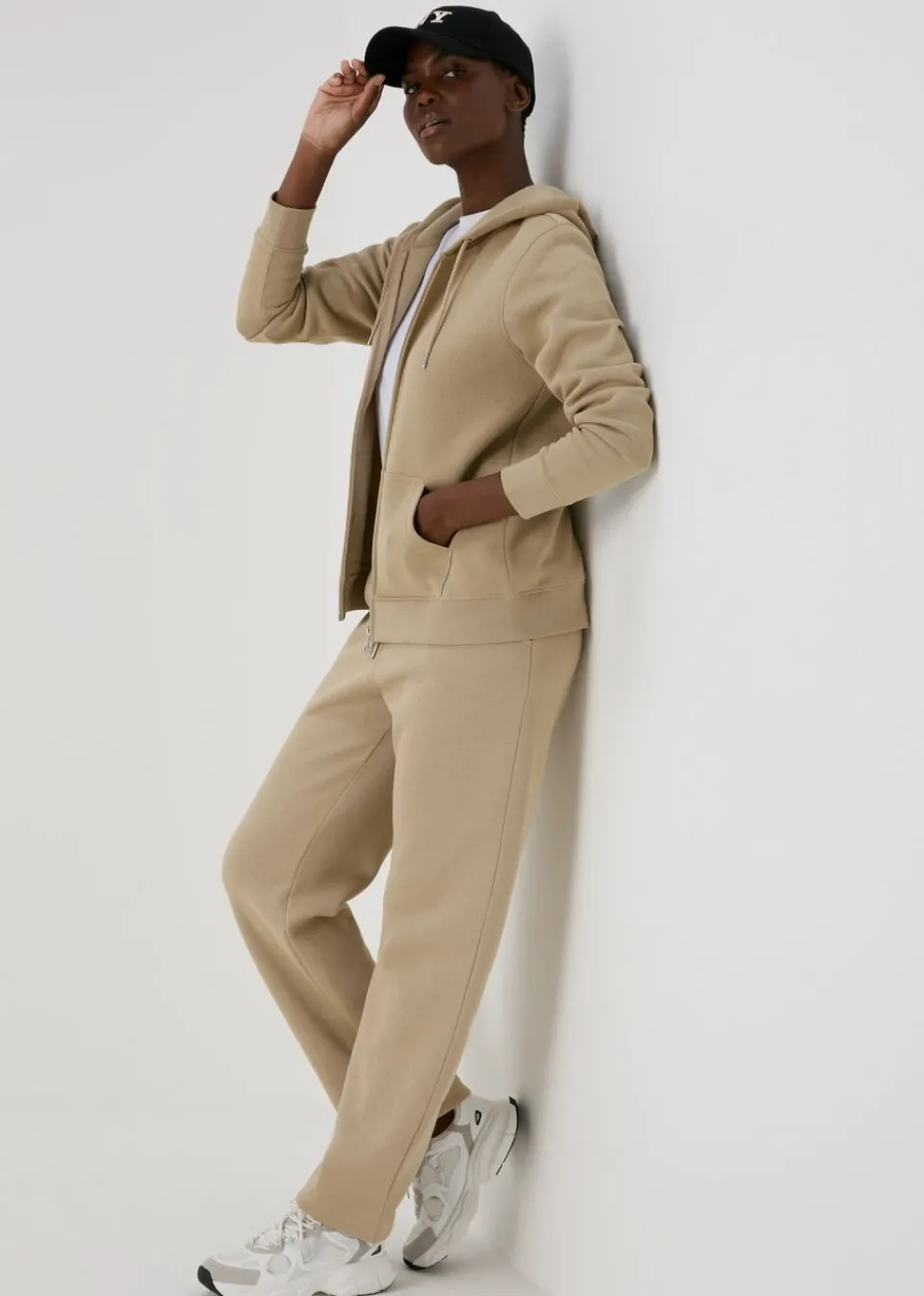 Tops> Beige Zip Up Hoodie