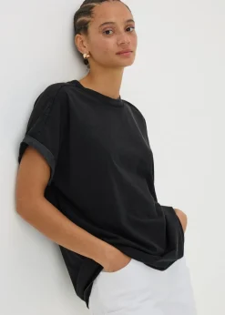 T-Shirts>Papaya Black Acid Wash Longline T-Shirt