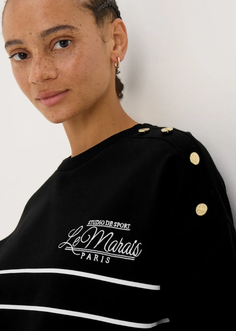 Tops>Papaya Black Breton Stripe Sweatshirt