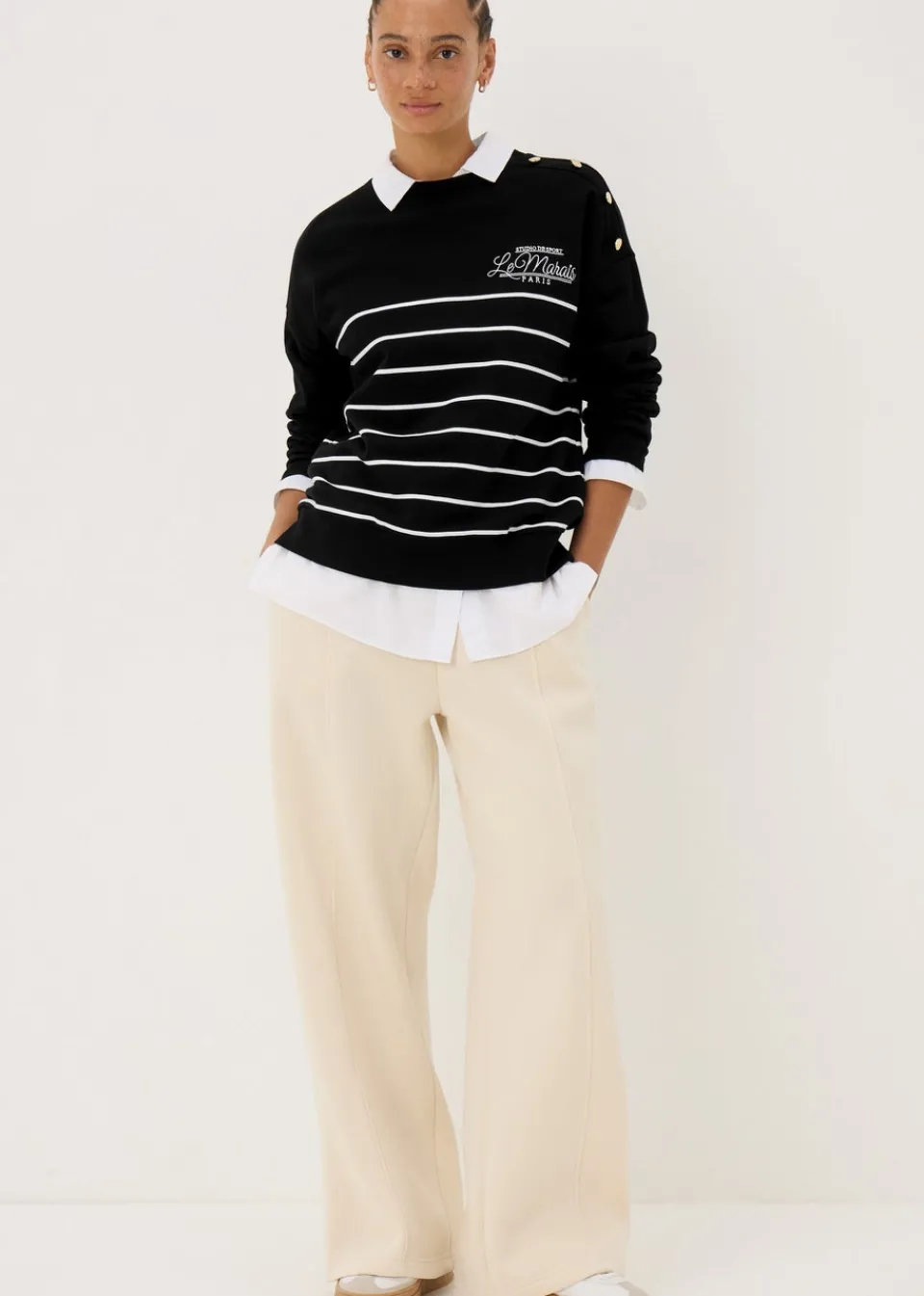 Tops>Papaya Black Breton Stripe Sweatshirt