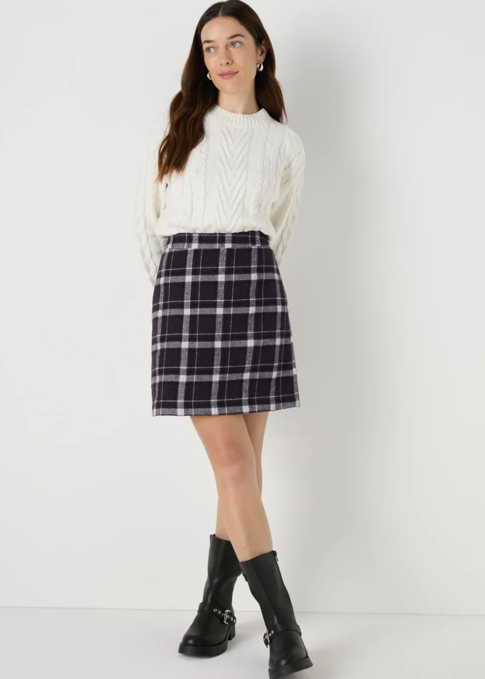 Skirts>Papaya Black Check A Line Skirt