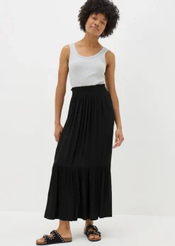 Skirts>Papaya Black Cheesecloth Maxi Skirt