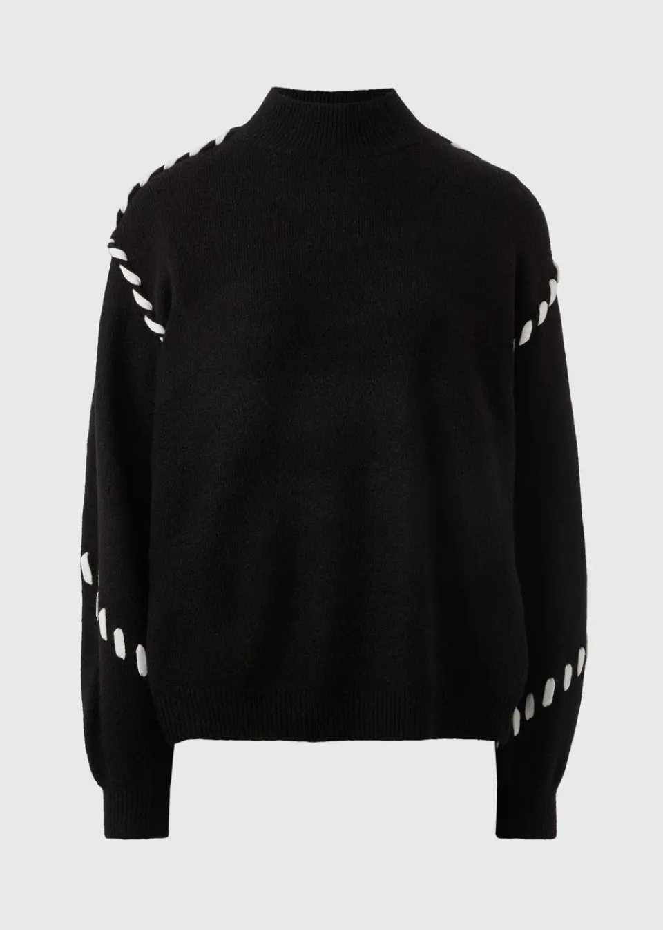 Tops>Papaya Black Contrast Stitch Jumper
