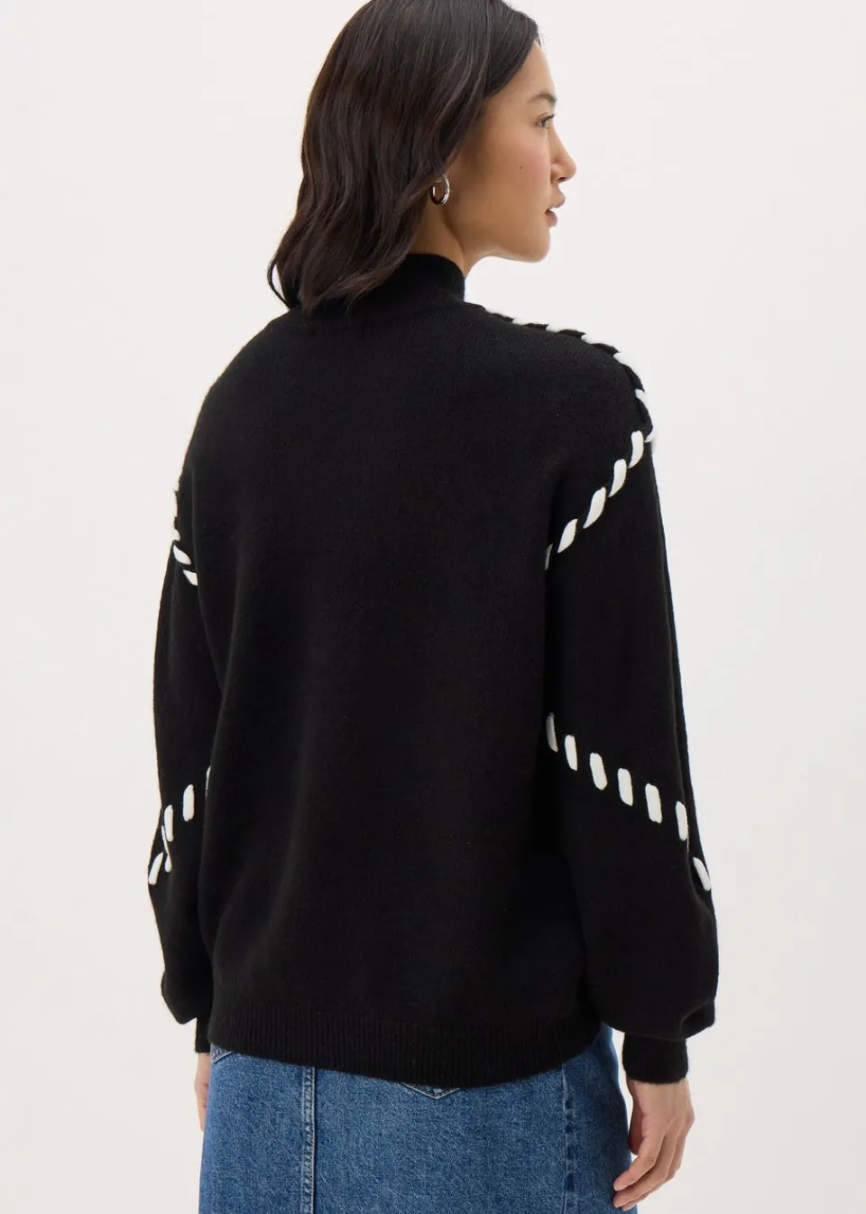Tops>Papaya Black Contrast Stitch Jumper