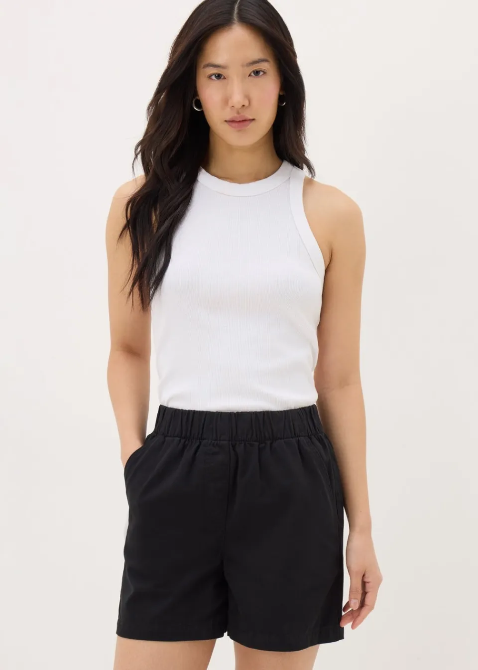 Shorts> Black Cotton Paper Bag Shorts