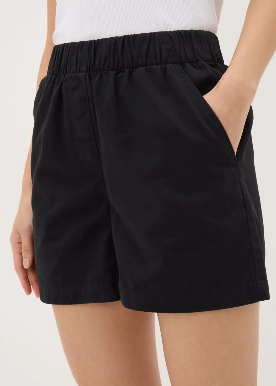 Shorts> Black Cotton Paper Bag Shorts