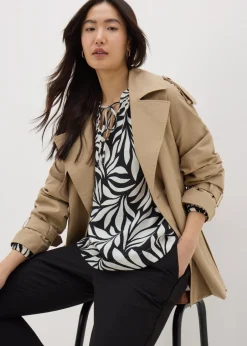 Tops>Papaya Black Crinkle Palm Boho Blouse