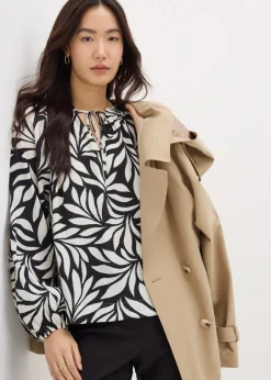Tops>Papaya Black Crinkle Palm Boho Blouse