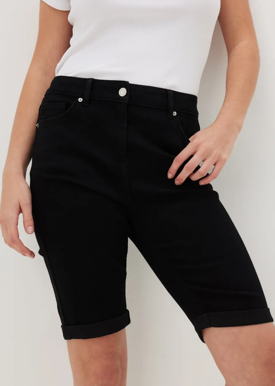 Shorts>Papaya Denim Black Denim Knee Length Shorts