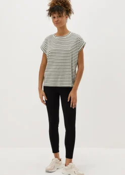 Leggings>Papaya Denim Look Ankle Length Leggings Black