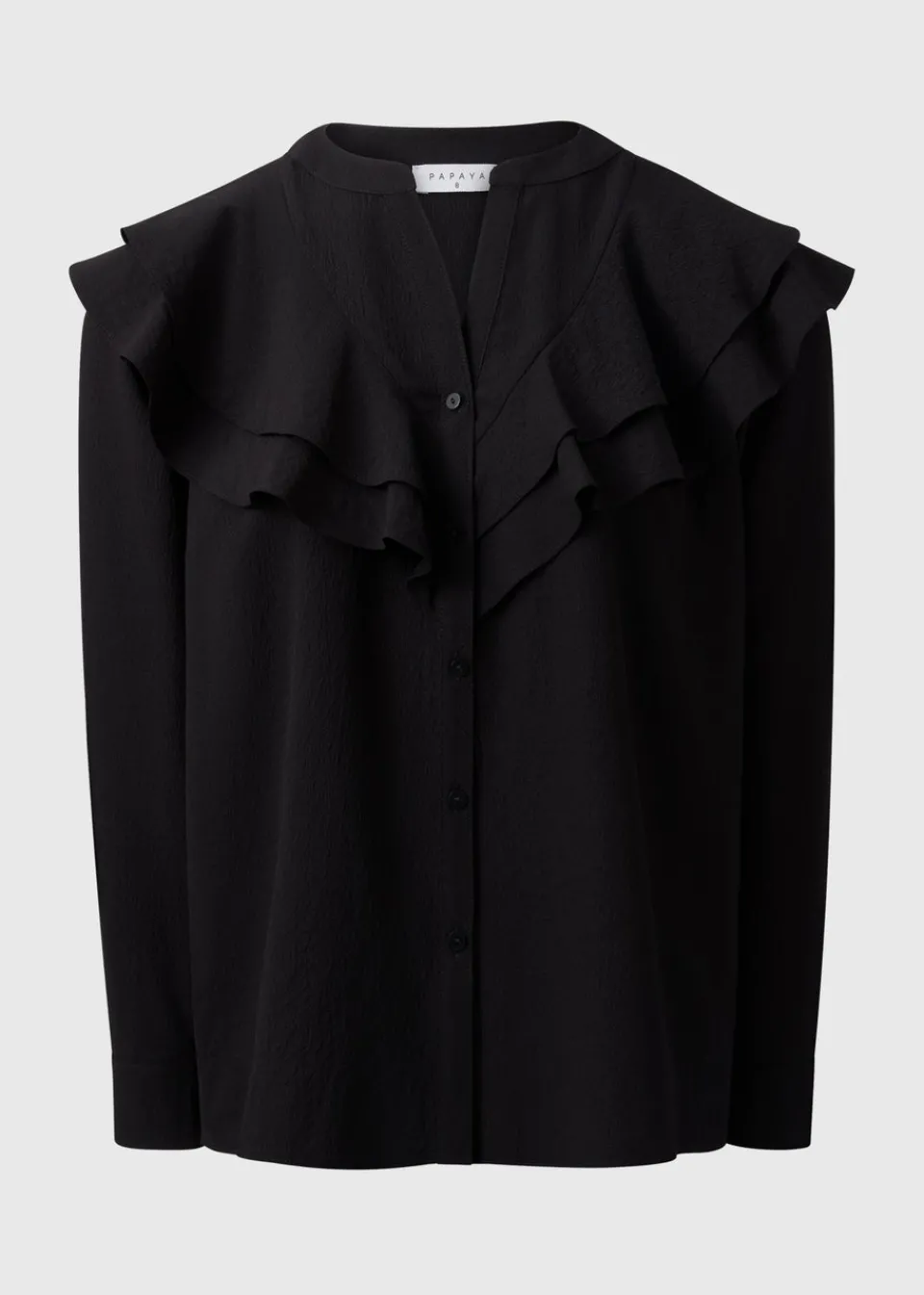 Tops>Papaya Black Double Ruffle Neck Blouse