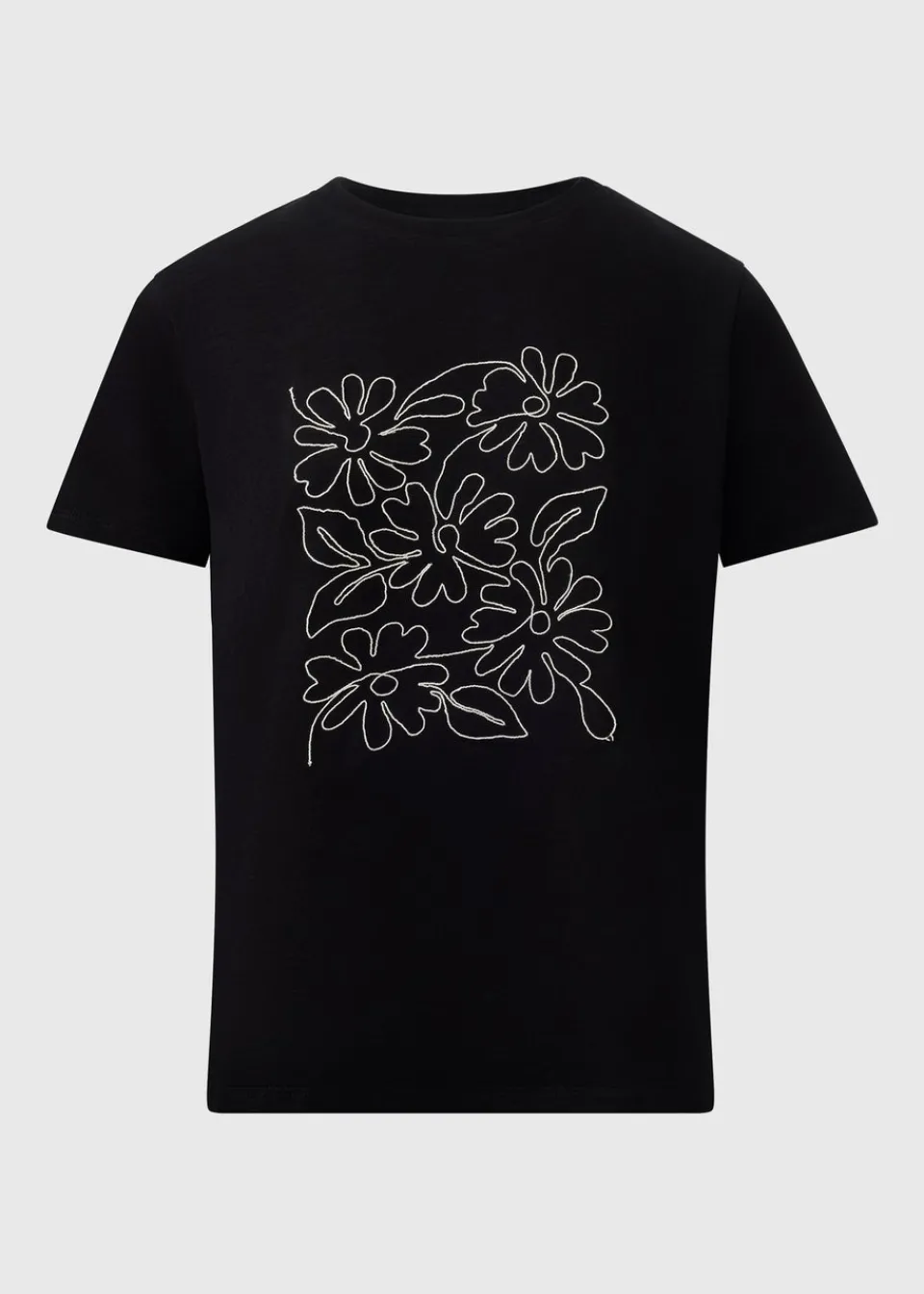 T-Shirts>Papaya Black Floral Embroidered T-Shirt