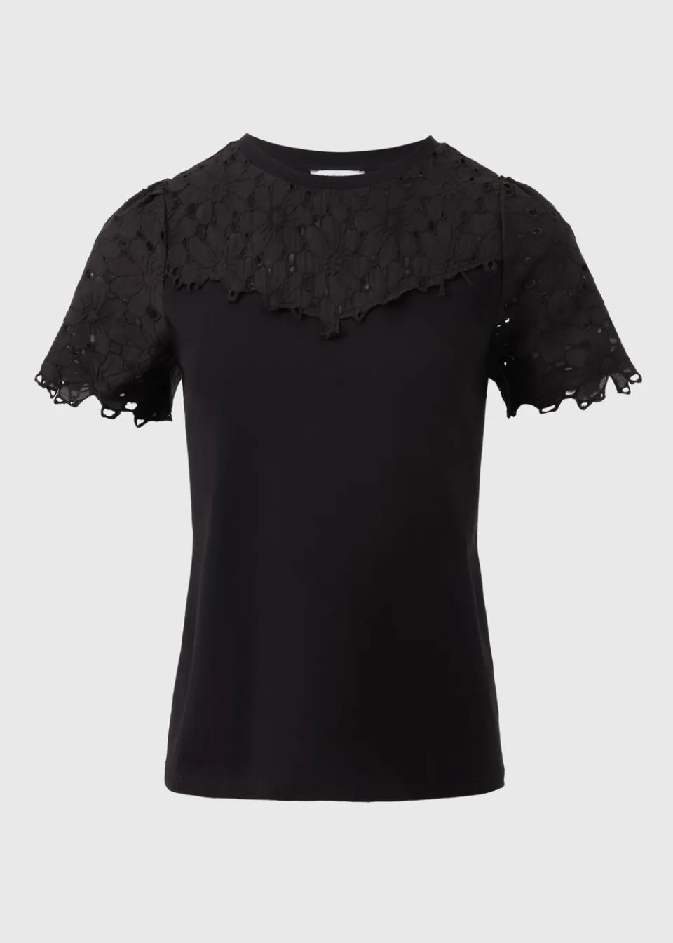 T-Shirts>Papaya Floral Lace T-Shirt Black