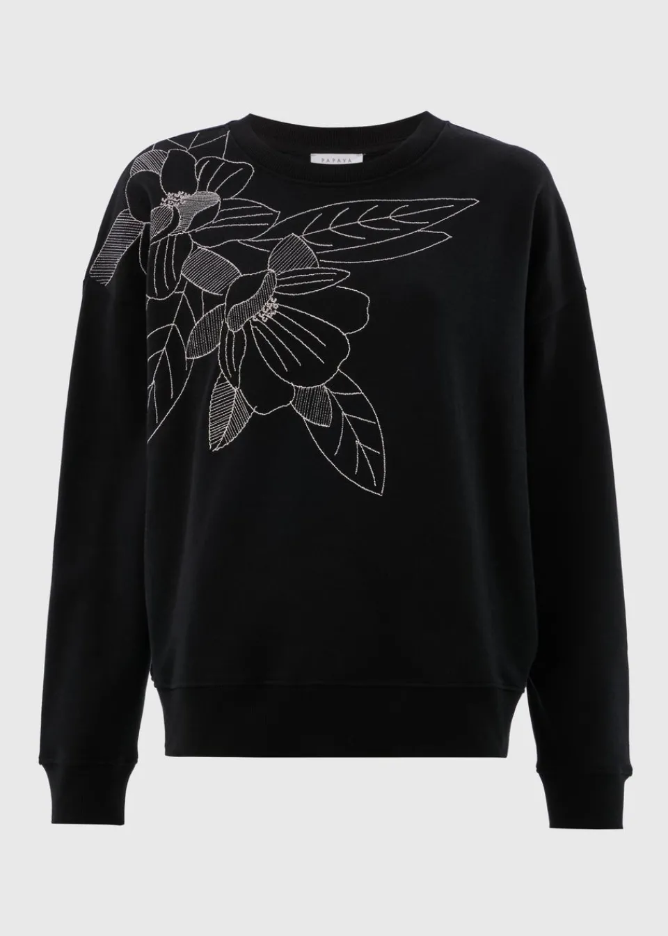 Tops>Papaya Black Floral Stitch Sweatshirt