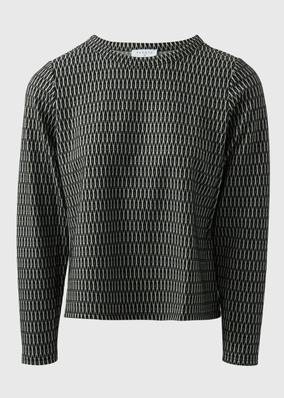 T-Shirts>Papaya Black Jacquard Long Sleeve Top