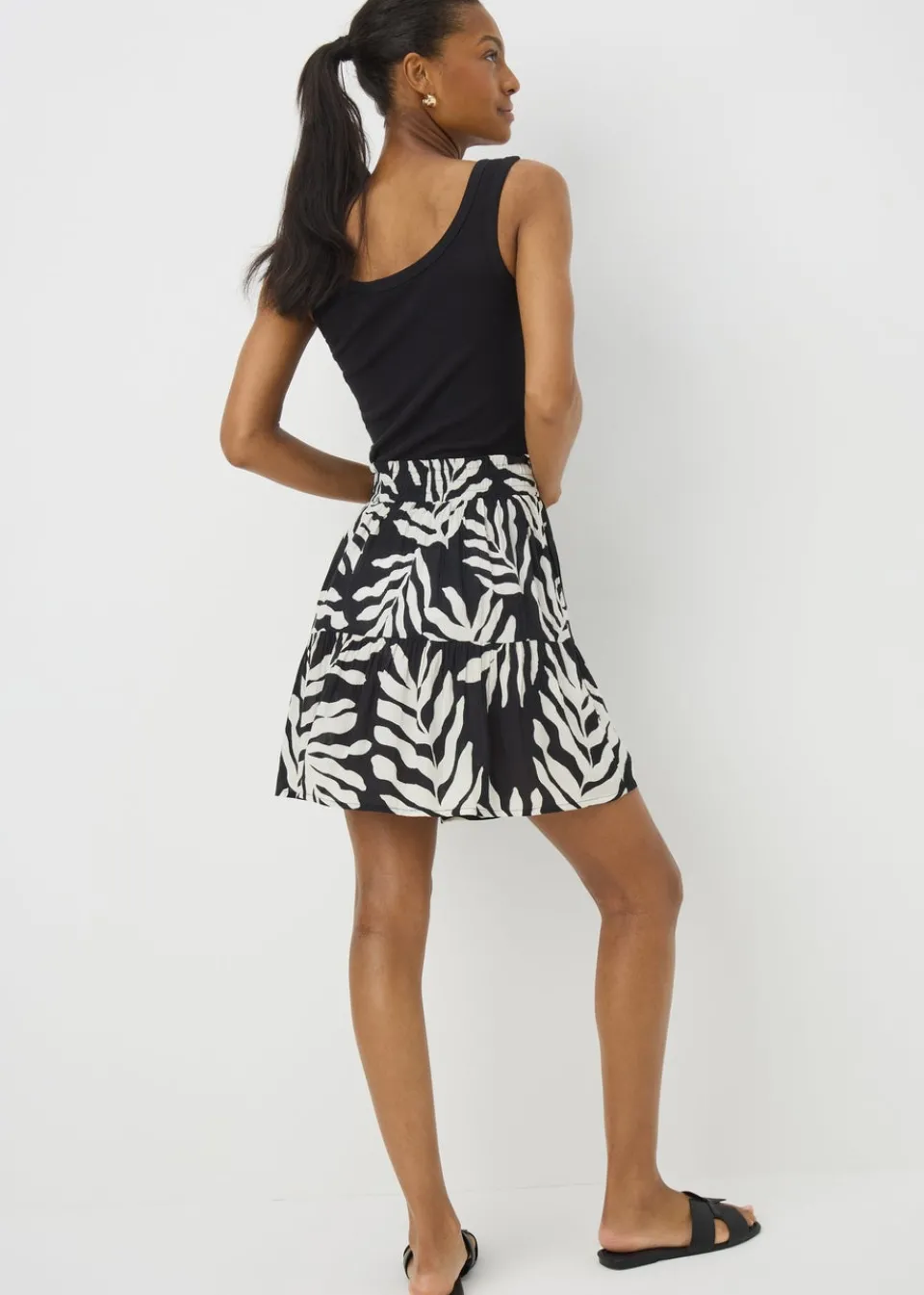 Skirts>Papaya Black Leaf Cheesecloth Mini Skirt