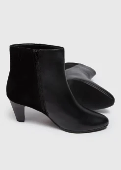 Footwear> Black Leather Almond Toe Heeled Boots
