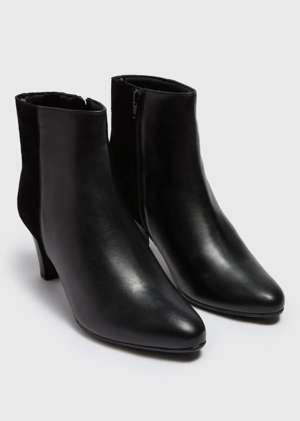 Footwear> Black Leather Almond Toe Heeled Boots