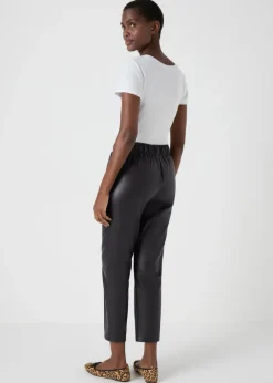 Trousers>Papaya Black Leather Look Tapered Trousers