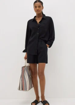 Shorts>Papaya Black Linen Blend Shorts