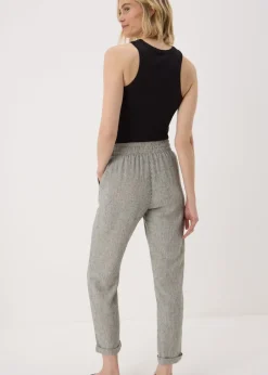 Trousers>Papaya Black Linen Blend Stripe Tapered Trousers